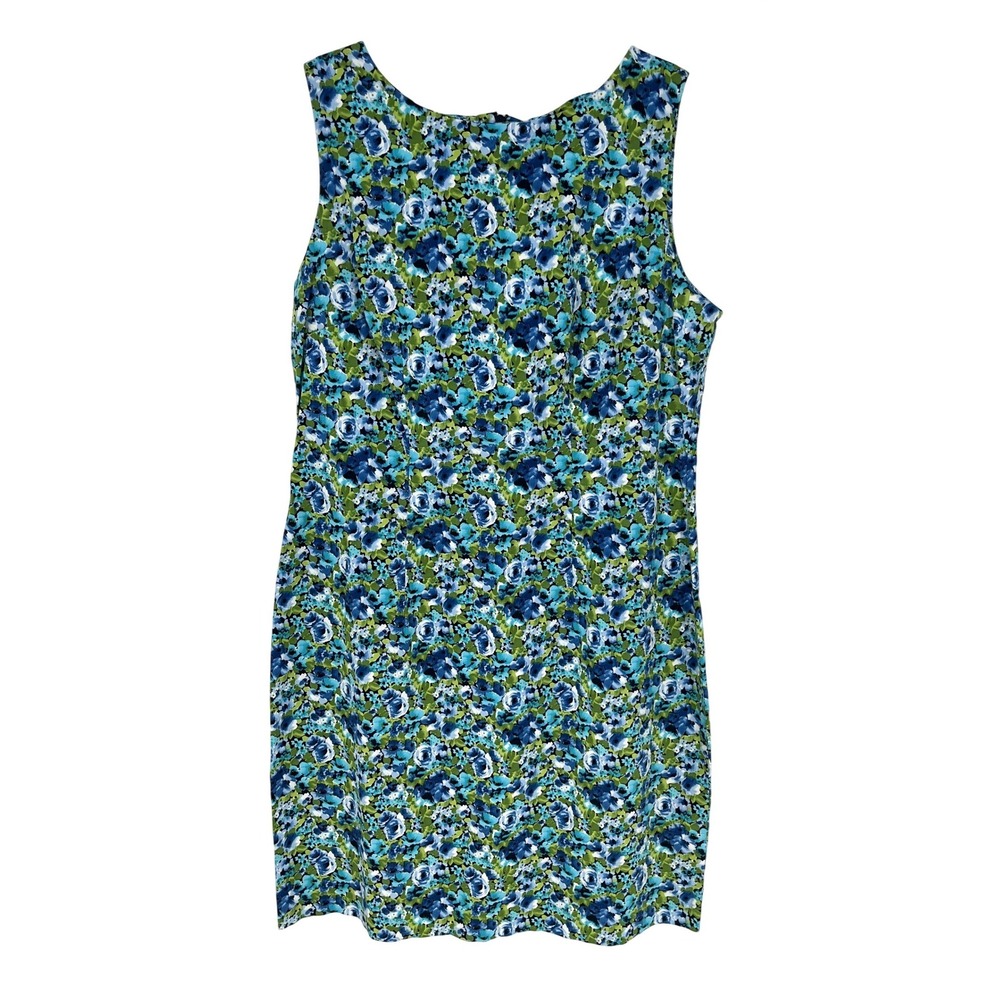 CDC Floral Sleeveless Sheath Dress 12 Blue Green Coastal Feminine Summer Events - Picture 2 of 5